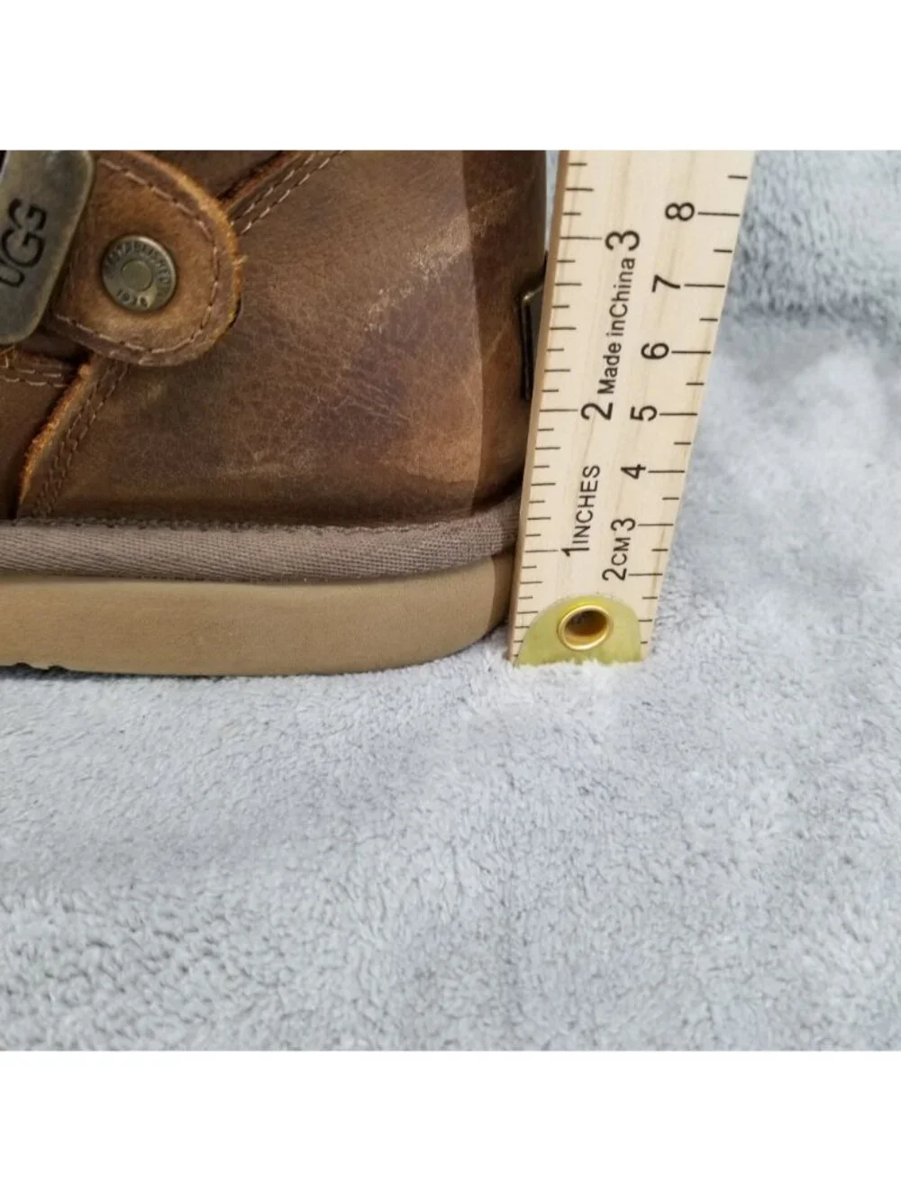 UGG Shoes Womens Size 7 Brown Leather Sutter Buckle Shearling Boots *Read*